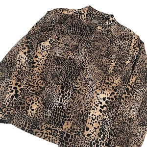 Chico's schwarz braun Tier Leopardenmuster vorne offen Jacke Größe Large - Bild 1 von 9