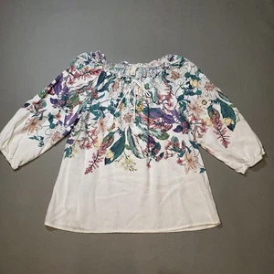 Cato Blouse Womens Small Floral 3/4 Sleeve Flouncy Boho Top Keyhole Colorful - Picture 1 of 10