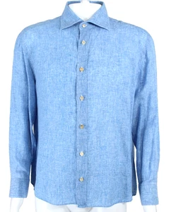 KITON Light Blue Linen Woven Long Sleeve Men's Button-Down Shirt XL - Picture 1 of 7