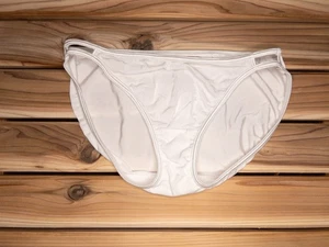 Vintage White "Silken Heather" String Bikini Panty Size 7 L by Vassarette - Picture 1 of 3