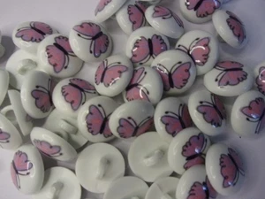 50 x Picture Shank Buttons 15mm Pink Butterfly Baby Children Q47 - Picture 1 of 2