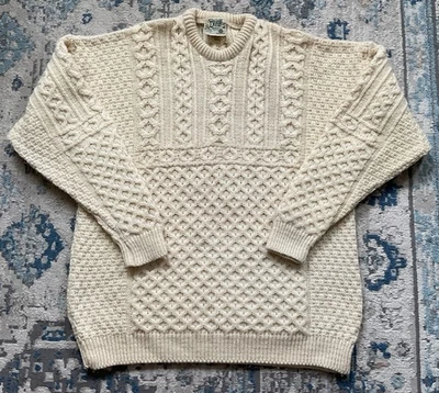 Suéter de pescadores de lana tejido con cable crema talla XL Carraig Donn vintage para hombre Foto 1 de 4