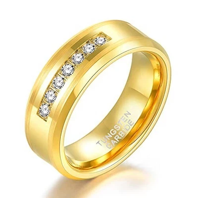 Anillos de boda de circonita cúbica de 8 mm para hombre enchapados en oro de tungsteno cómodos Foto 1 de 4