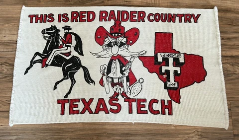 VTG Texas Tech Red Raiders Woven Rug Banner Wall Hanging Floor Mat Tapestry Cover