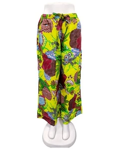 Cotton Wide Leg Palazzo Pant New Yellow Fruit Print Trousers Summer Women Pants - Picture 1 of 3