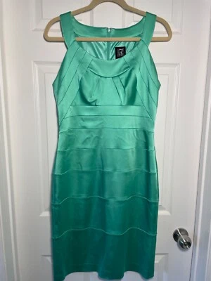  Vestido Vaina JAX BodyCon Talla 8 Verde Grueso Satén Sin Mangas Hasta la Rodilla Foto 1 de 4