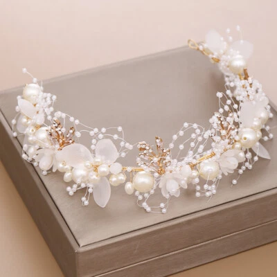Big Flower White Pearl Crystal Hair Head Band Accessories Bridal Wedding - Image 1 of 4