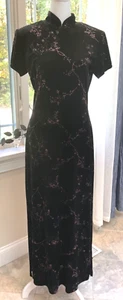 Vintage 90s Maxi Dress Black Velvet M Glitter y2k Witchy Whimsigoth Goth Floral - Picture 1 of 22