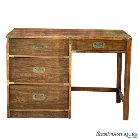 Vintage Hollywood Regency Campaign Walnut Library Writing Desk Cover