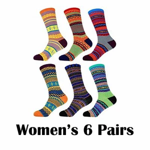 Women's Vintage Style Knitted Cotton Crew Socks - 6 Pairs - Picture 1 of 1