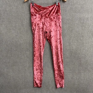 NWT Fabletics Sz Medium High Waisted Red Crushed Velour Crossover Leggings - Picture 1 of 5
