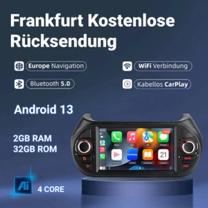 CarPlay Autoradio Android 13 Für Fiat Fiorino Qubo Citroen Nemo 08-2017 GPS Navi - Bild 1 von 13