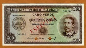SPECIMEN, Cape Verde, 500 Escudos, 1958, P-50 UNC Scarce  - Picture 1 of 2