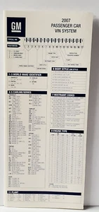 2007 VIN Card Car and Trucks VIN Number Decoder GM Dealer Plastic Coated - Picture 1 of 3