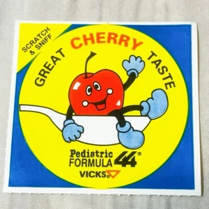 Vintage 90s VICKS Cherry Scented Scratch N Sniff Sticker Pediatric Formula - Picture 1 of 3