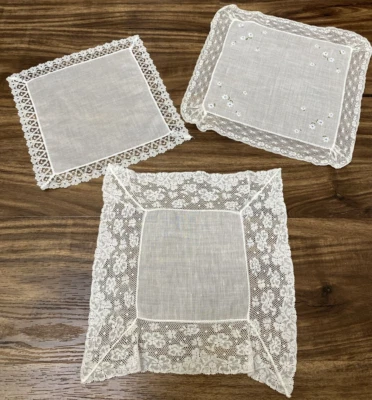 Pañuelo de boda vintage blanco bordado encaje X3 Foto 1 de 4