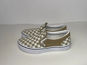 Vans Kids Classic Slip On Tan White Checkerboard Canvas Skate Shoes Size 2.5 - Picture 1 of 7