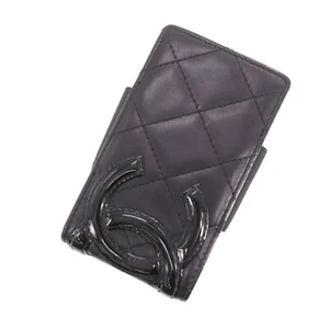 CHANEL Used Cambon Line iPod Case Leather Black Vintage #CX46 S - Picture 1 of 12