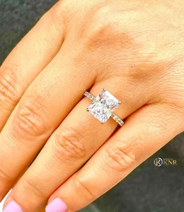 14K SOLID ROSE GOLD RADIANT CUT MOISSANITE ENGAGEMENT RING SOLITAIRE 3.70ct - Picture 1 of 12