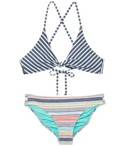 O'Neill L67905 Girls Multi Lilia Stripe Knot Top 2-Piece Swim Set Size 14 - Picture 1 of 3
