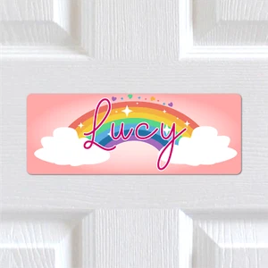Personalised Any Name METAL Rainbow Clouds Bedroom Door Sign Plaque. Girls Kids - Picture 1 of 4