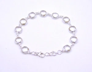 8.70 Gm 925 Sterling Silver Crystal Briolette Cut Gemstone Bracelet Size 8.3" in - Picture 1 of 4