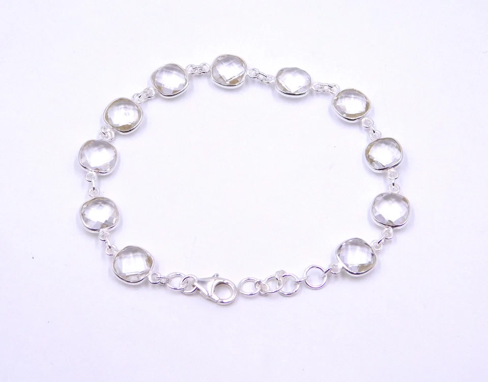 8.70 Gm 925 Sterling Silver Crystal Briolette Cut Gemstone Bracelet Size 8.3" in - Image 1 of 4