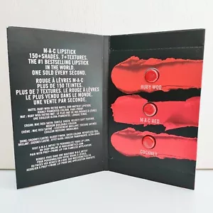 MAC Lipstick Sample Card, 3 shades tester, #Ruby Woo / M·A·C Red / Cockney, NEW! - Picture 1 of 5