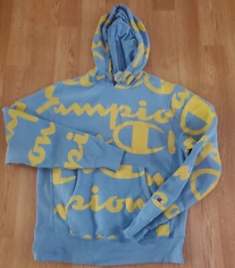 Champion Reverse Weave Hoodie Sweatshirt All Over Print Blau Gelb Gr. Medium - Bild 1 von 6