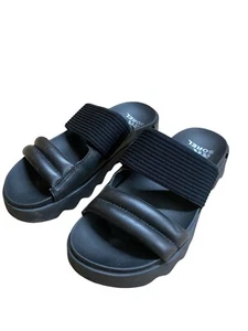 Women's SOREL Viibe Twist Slide Black Leather Slip-On Sandals Size 7 W/ Box - Picture 1 of 4