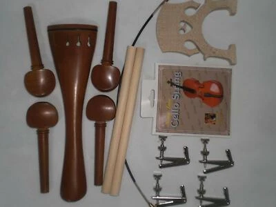 Cello Fitting of Jujube with Maple bridge fine tuners nylon gut & sound post 4/4 - Image 1 of 4