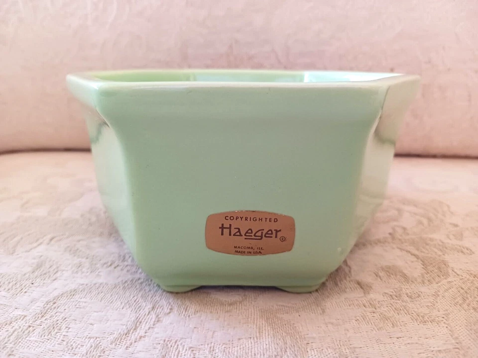 Vtg Haeger 4002 USA Apple Green Hexagon Footed Glazed Bowl Planter Mid Century M - Image 1 of 4