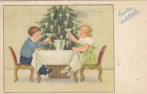 CARTOLINA *74 AUGURI-FESTE BUON NATALE AUGURI BUON ANNO REGALI VIAGGIATA 1950 - Imagen 1 de 2