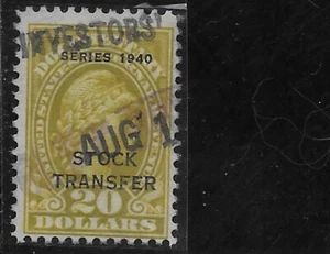 US Scott RD60, Revenue, Stock Transfer, $20.00, Series of 1940, Used, NG, F/VF - Picture 1 of 1