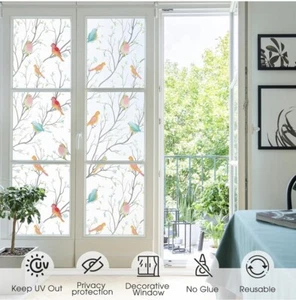 Coavas Window Privacy Film Decorative Bird Stained Glass Window Film Bathroom - Picture 1 of 13