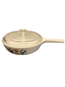 CORNING 1975 6 ½” 6.5 PYREX GLASS TOP FRY PAN COUNTRY FESTIVAL P 83 B 83 C USA - Picture 1 of 12