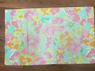 VINTAGE PILLOWCASE BURLINGTON 1 STANDARD FLORAL PINKS BLUE YELLOW GRAY BRIGHT  - Image 1 of 4