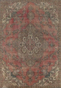 Traditional Vintage Muted Geometric Handmade Wool Tebriz Rug Area Carpet 8x11 - Picture 1 of 24