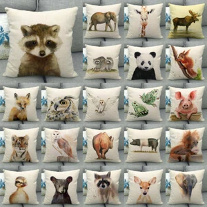 Cute Wild Baby Animals Cushion Cover Fox Deer Bear Raccoon Owl Panda Pillow Case - Picture 1 of 84