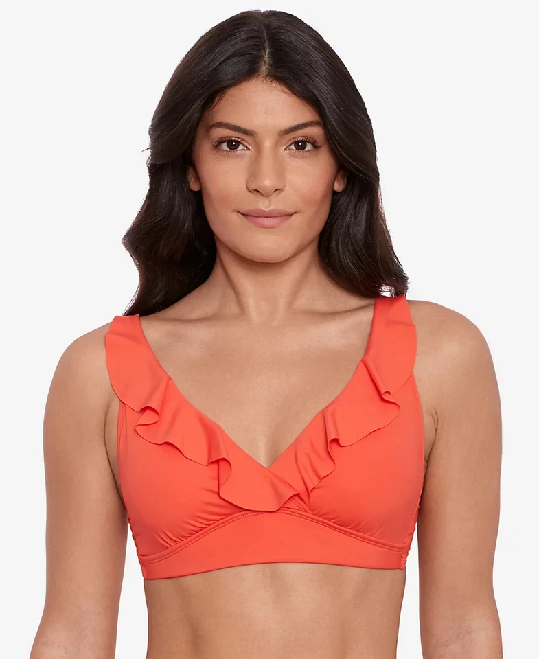 Lauren Ralph Lauren Beach Club Solid Ruffle Bikini Top Orange Size 14
