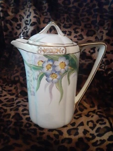 Vintage Beautiful Nippon Chocolate Pot w Lid Hand Painted - Blue Spoke Stamp - Picture 1 of 11