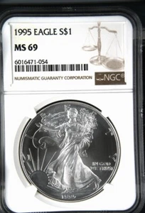1995 $1 Silver Eagle MS-69 NGC Brown Label - Picture 1 of 2