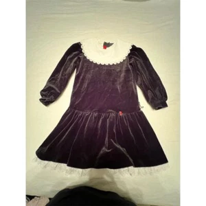 Pretty as a Picture Girls Black Velvet Dress M Lace Collar Vintage - Picture 1 of 8