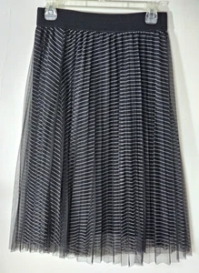 Metrowear Damen eleganter schwarz gestreifter Tüll Lagenlook gefüttert Rock Gr. M - Bild 1 von 7