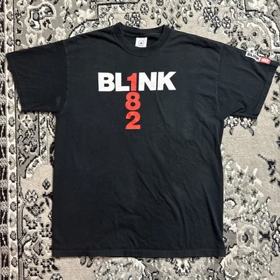Camiseta De Colección Negra Blink-182 Logo Banda Para Hombre Grande Y2K Años 2000 Deletreada De Colección Foto 1 de 4