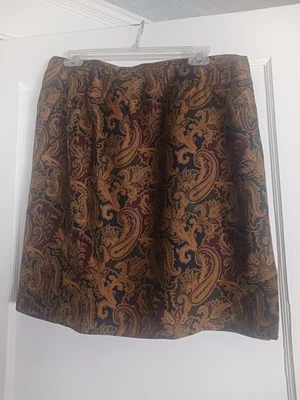 Маленький изысканный женщин коричневый пейсли узор 100% шелк юбка надежном размер 12 - Изображение 1 из 3