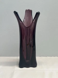 Vintage Viking Glass 11” Amethyst 3 Foil Swung Vase -READ-Chip On Foot* - Picture 1 of 20