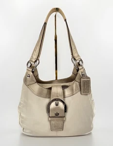 Coach Soho Elfenbein & Metallic Gold Leder Hobo Schnalle Handtasche Schultertasche - Bild 1 von 14