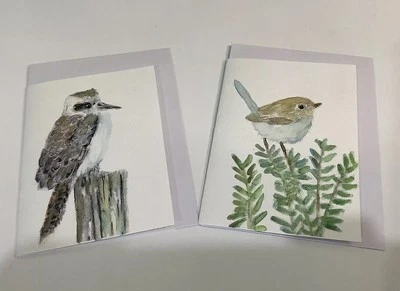Watercolour Gift/ Greeting Card Set Of 2 Kookaburra/wren With Envelopes By Kenna - Image 1 of 3