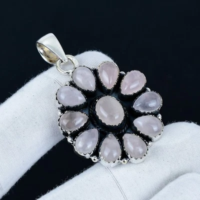Rosa Quarzo Gemma Ciondolo 925 Argento Sterling Gioielli Per Regalo di Natale - Immagine 1 di 4